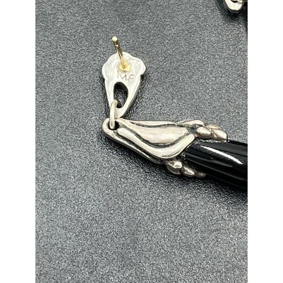 White Gold Posts black dangle earrings Silver tone caps - Picture 6 of 14